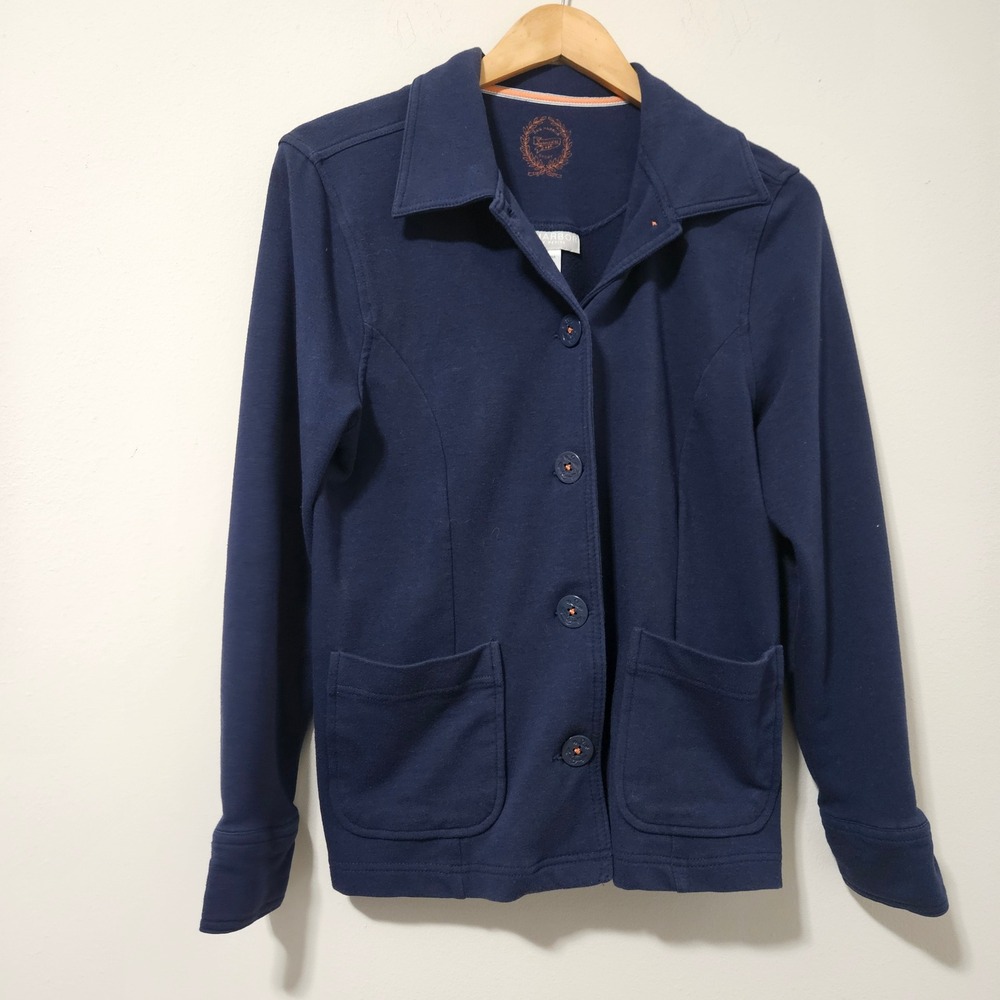 Sag Harbor Sport Petite Navy Blue Button Front‎ Knit Jacket Coat PM